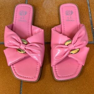 Vibrant Pink Open Toe Sandals with Bow Detail